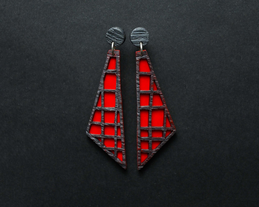 Pendientes de arcilla polimérica modelo Sunset con diseño en color rojo